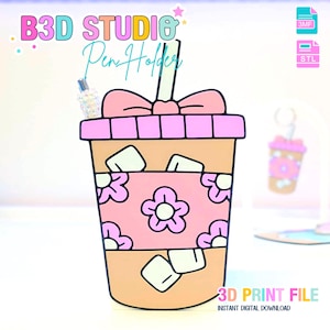 Iced Coffee Pen Holder STL & 3MF File – 3D Print File – Cute Office Desk Decor – Digital Download