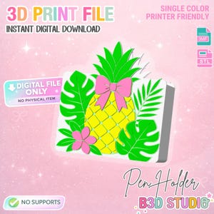 Pineapple Bow Double Pen Holder: 3D Print STL & 3MF File (Digital Download)