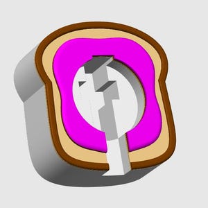 May include: 3D-rendered image of a slice of bread with a keyhole cut out. The bread has a brown crust, a tan middle layer, and a bright pink filling. A white key is inserted into the keyhole, suggesting a playful design.