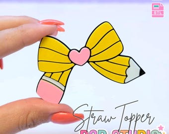 Pencil Bow Straw Topper 3D Print File (STL & 3MF Digital Download) 8mm + 10mm Sizes