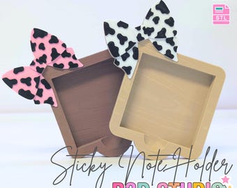 Cow Print Bow Wood Sticky Note Holder: 3D Print File (STL/3MF Digital Download)