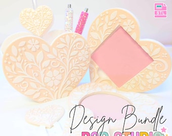 Heart Motif 3D Print File Bundle: Pen Holder, Straw Toppers (STL & 3MF Digital Download)