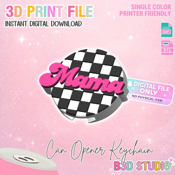 Checkered Mama Can Opener Keychain 3D Print File (STL + 3MF Digital Download)