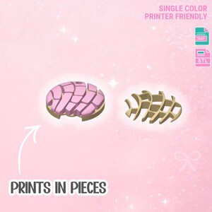 Puede incluir: Imagen renderizada en 3D de una concha, con la parte superior rosa y la base beige, junto a un dise&ntilde;o beige estilizado en forma de concha. El texto "PRINTS IN PIECES" est&aacute; en la parte inferior, con "SINGLE COLOR PRINTER FRIENDLY" en la parte superior.