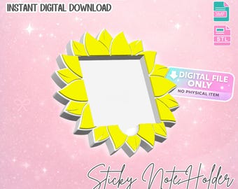 Houder voor notitieboekjes zonnebloem STL + 3MF-bestand: 3D-print bloemenbureauopberger (digitale download)