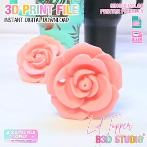 Nakładka na kubek Rose 40OZ: wydruk 3D STL i nakładka na wieczko z pliku 3MF (pobranie cyfrowe)