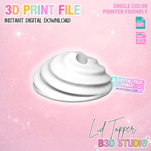 Może przedstawiać: Biała, wirująca nakładka na pokrywkę wydrukowana w 3D, przeznaczona do druku w jednym kolorze. Obraz zawiera tekst "3D PRINT FILE", "INSTANT DIGITAL DOWNLOAD" i "DIGITAL FILE ONLY - NO PHYSICAL ITEM."