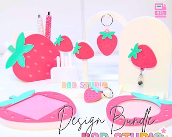 Lot de fichiers d'impression 3D aux fraises : porte-stylo, porte-clés, etc. (téléchargement numérique STL et 3MF)