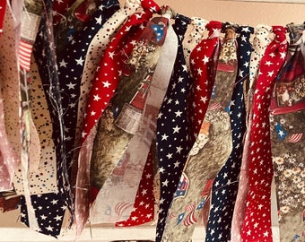 Patriotic Fabric Garland, Red Truck, Star Decor