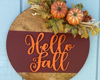 Hello Fall Door Hanger, Autumn Pumpkin Decor
