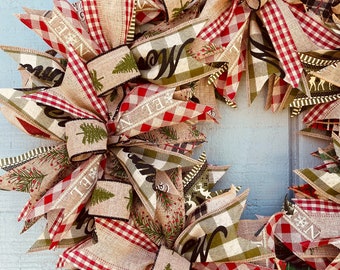 Christmas Checker Wreath, Christmas Wreath, Red and Green Christmas Wreath, Farmhouse Christmas Wreath, Christmas Tree Wreath