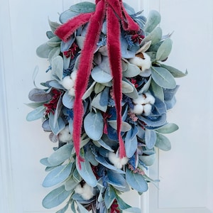 Spring Door Swag, Farmhouse Swag, Lambs Ear Swag, Rustic Swag