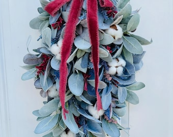 Spring Lambs Ear Door Swag, Farmhouse Rustic Decor