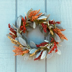 Fall Lambs Ear Wreath, Fall Floral Wreath, Mini Fall Wreath, Fall Decor, Farmhouse Fall Decor, Front Door Decor, Fall Candle Ring