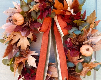Rustic Fall Maple Leaf Wreath, Eucalyptus, Pampas Grass