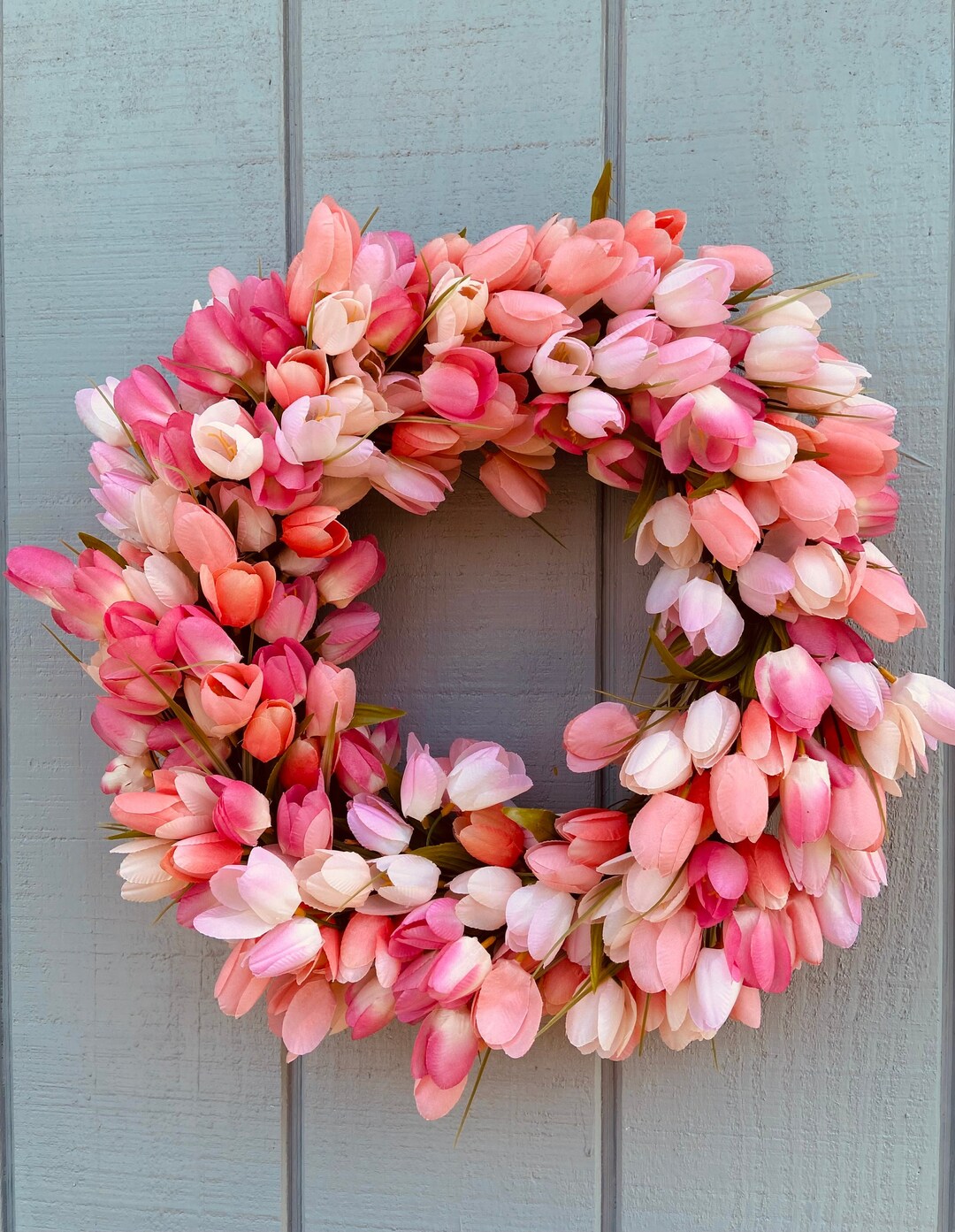 Pink Tulip Wreath, Farmhouse Floral Spring Wreath - Etsy