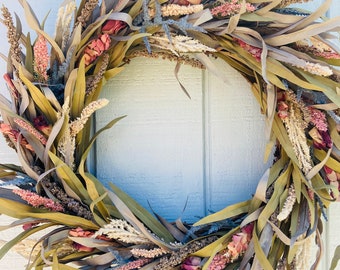Fall Eucalyptus Wreath, Blush Pink Berries, Farmhouse Autumn Decor