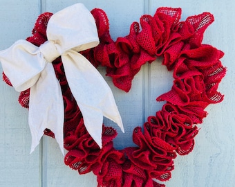 Valentines Day Wreath, Red Burlap Heart Wreath, Rustic Valentines Day Wreath, Farmhouse Valentines Day, Valentines Day Decor