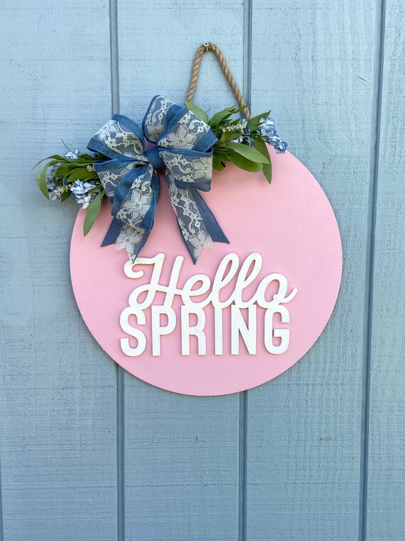 Hello Spring Door Hanger Spring Door Hanger Pink Door Etsy