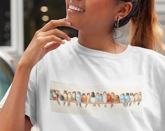 Birds on a Wire T-Shirt - Vintage Vogel Malerei Kunst Tee