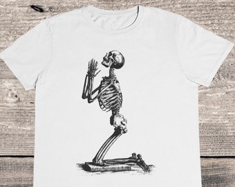 Bedjande skelett-t-shirt: Vintage Retro bomullströja