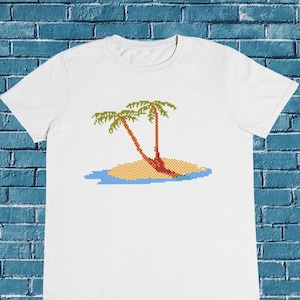 Pixel Art Palm Tree T-Shirt: Tropical Island Cotton Tee
