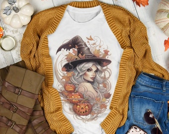 Halloween Pinup Girl Witch T shirt Pumpkin Halloween Unisex Premium Cotton