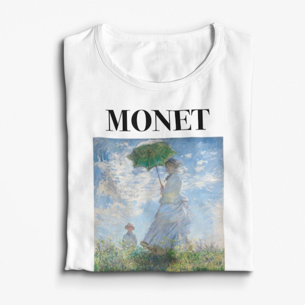 Woman with a Parasol, Madame Monet and Her Son T shirt  by Claude Monet. Art T shirt - Painting - Paint - Aesthetic - Gift - Art Lover