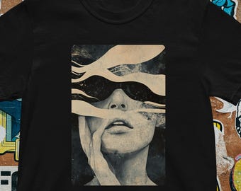 Surreales Abstraktes Gesicht T-Shirt - Trippy Artistic Graphic Tee, Verträumter Vintage
