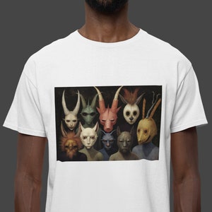 Scary Faces | Scary Masks | Vintage Halloween | Horror T shirt | Ghosts | Retro | Demons | Unisex Premium Cotton