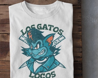 Rockabilly Cartoon T-Shirt: Los Gatos Locos Retro Tee