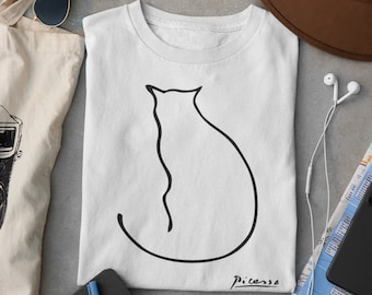 Picasso One Line Cat Drawing T shirt / %100 Premium Cotton