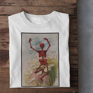 Dancing Skeleton T-Shirt, Vintage Wildflower Graphic Tee, Gothic Botanical Shirt