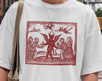 Vintage Devils In Village T shirt / Satan Art / Red Art / %100 Cotton / Occult