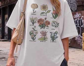 Vintage Floral T-Shirt, Botanical Flower Chart Graphic Tee