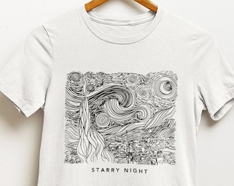 Van Gogh One Line Abstract Art T shirt / Starry Night / Almond Blossom / Der Wanderer / %100 Premium Cotton