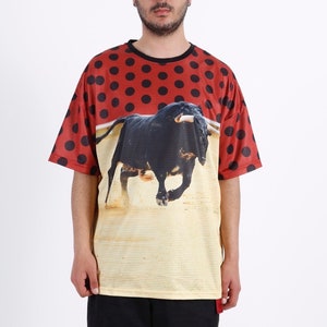 Polka Dot Bull Fight Oversized T shirt - Red And Black - Aesthetic