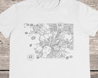 Flower Girl T-Shirt: Hippie Floral Hair Design, 100% Cotton