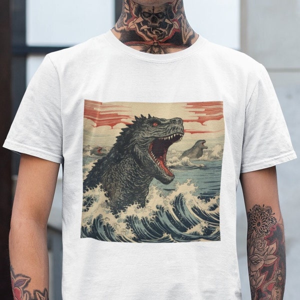 Godzilla X Great Wave off Kanagawa T shirt | Hokusai | Japan Cult Movie | Unisex | V2