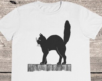 Camiseta vintage con dibujo de gato negro: Spooked Cat Art, 100 % algodón