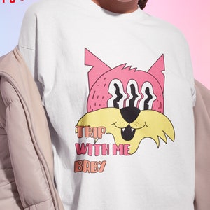 Psychedelic Cat T-Shirt, Trippy Rave Design