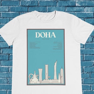 Doha Qatar T-shirt: Skyline Souvenir, 100% Cotton