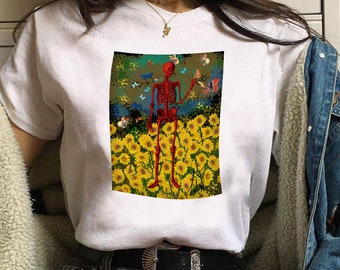 Dancing Skeleton in Sunflowers With Butterflies / Aesthetic / Gothic / Cool /aesthetic shirts, tumblr shirts, vintage shirts, 90s shirts