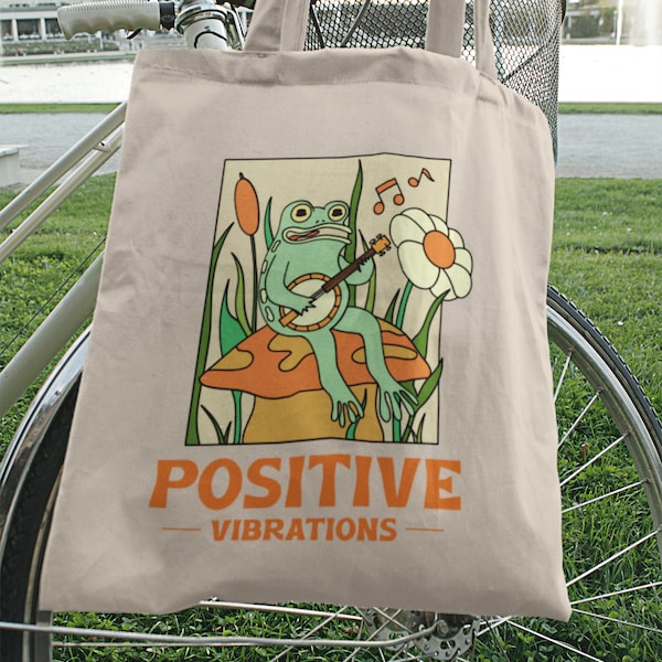 Frog Tote Bag - Positive Vibrations - Toads - Lake Animals - Lake Creatures - Singing Frog