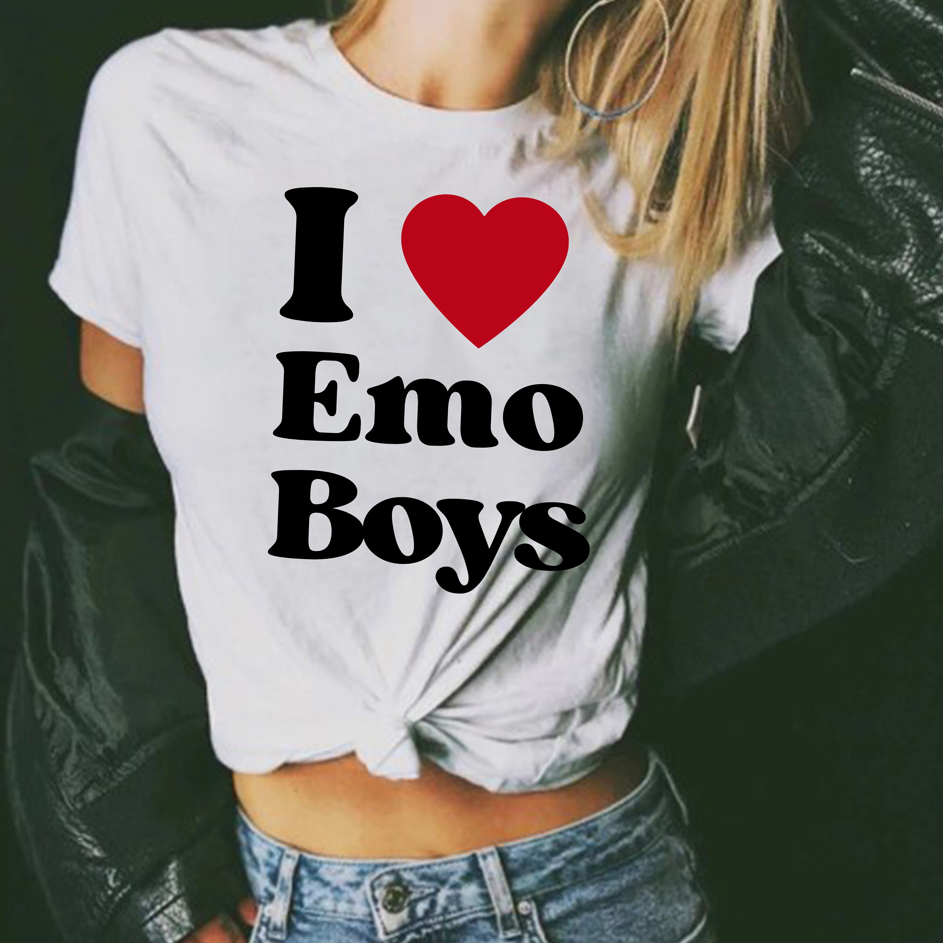 I Love Emo Boys Tee Emo Tee 2000s Heart Slogan Y2K 