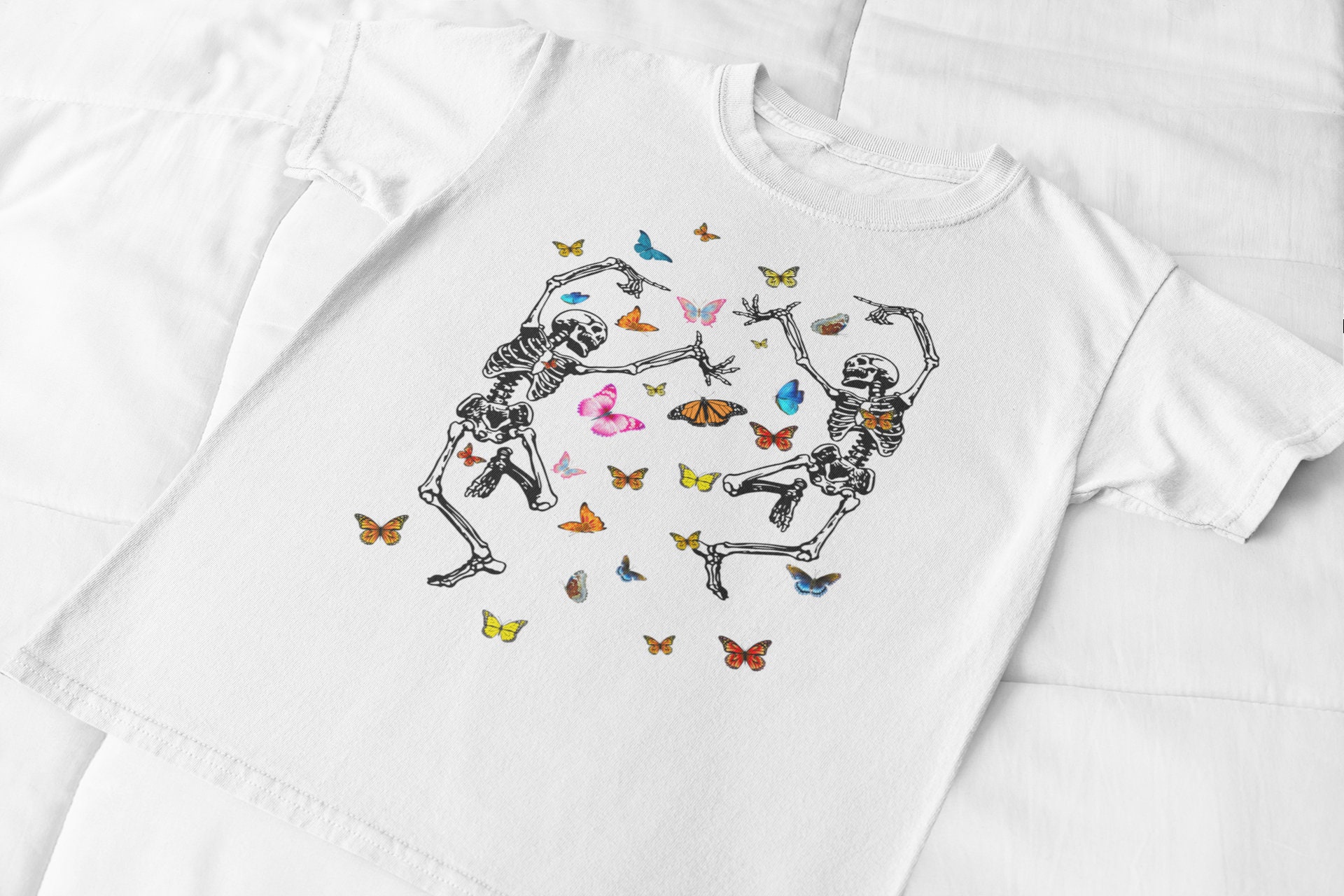 Discover Butterflies With Dancing Skeletons T shirt / Colourful / Skeleton / Edgy / Trend