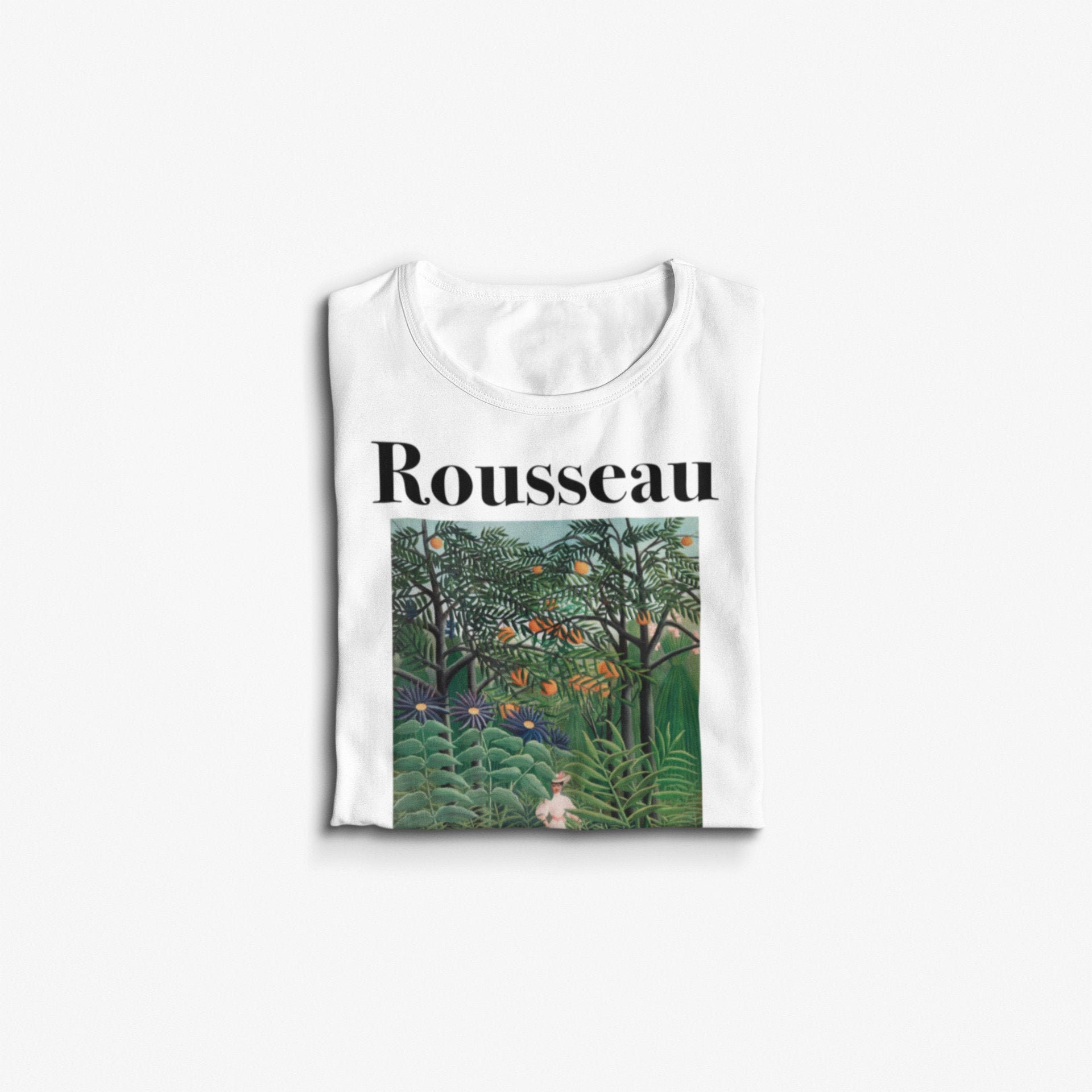 ルソーのアートTシャツ、エキゾチックな森の絵画Tシャツ、熱帯植物