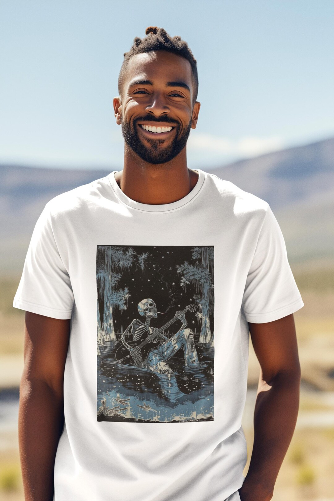 T-shirt Homme Gildan Heavy Weight - Imprimé Skeleton Guitar Flying Eagle - Taille Regular