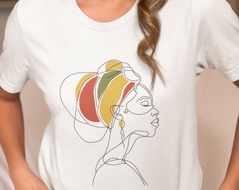 One Line Art African Woman T shirt - Abstract Art - Black History - %100 cotton