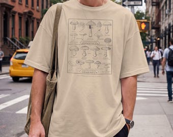 Maglietta vintage con grafico dei funghi - Illustrazione di funghi in stile retrò